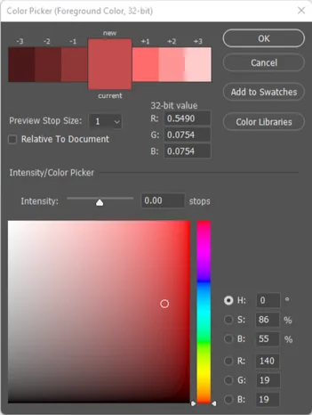 Adobe Photoshop 32-bit color picker