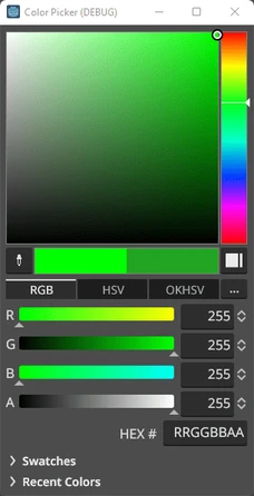 Color picker in Adobe XD, Version V