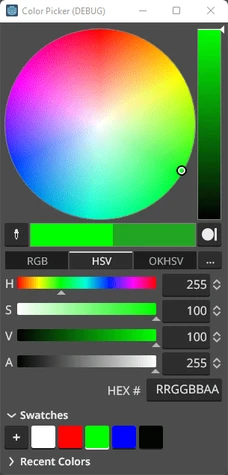 Color picker in Adobe XD, Version W