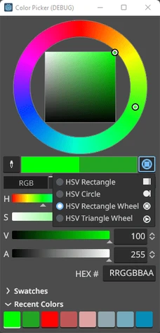 Color picker in Adobe XD, Version X