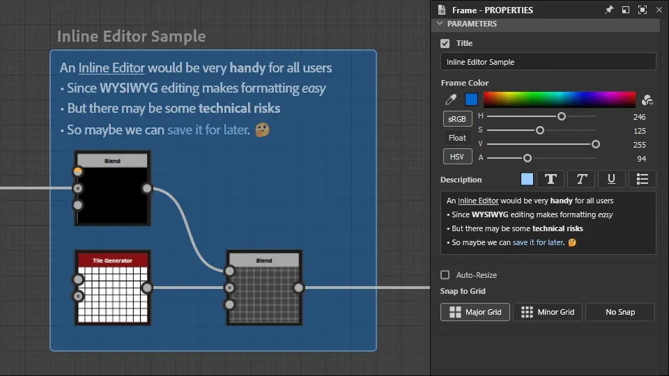 The same description authored in an inline WYSIWYG editor